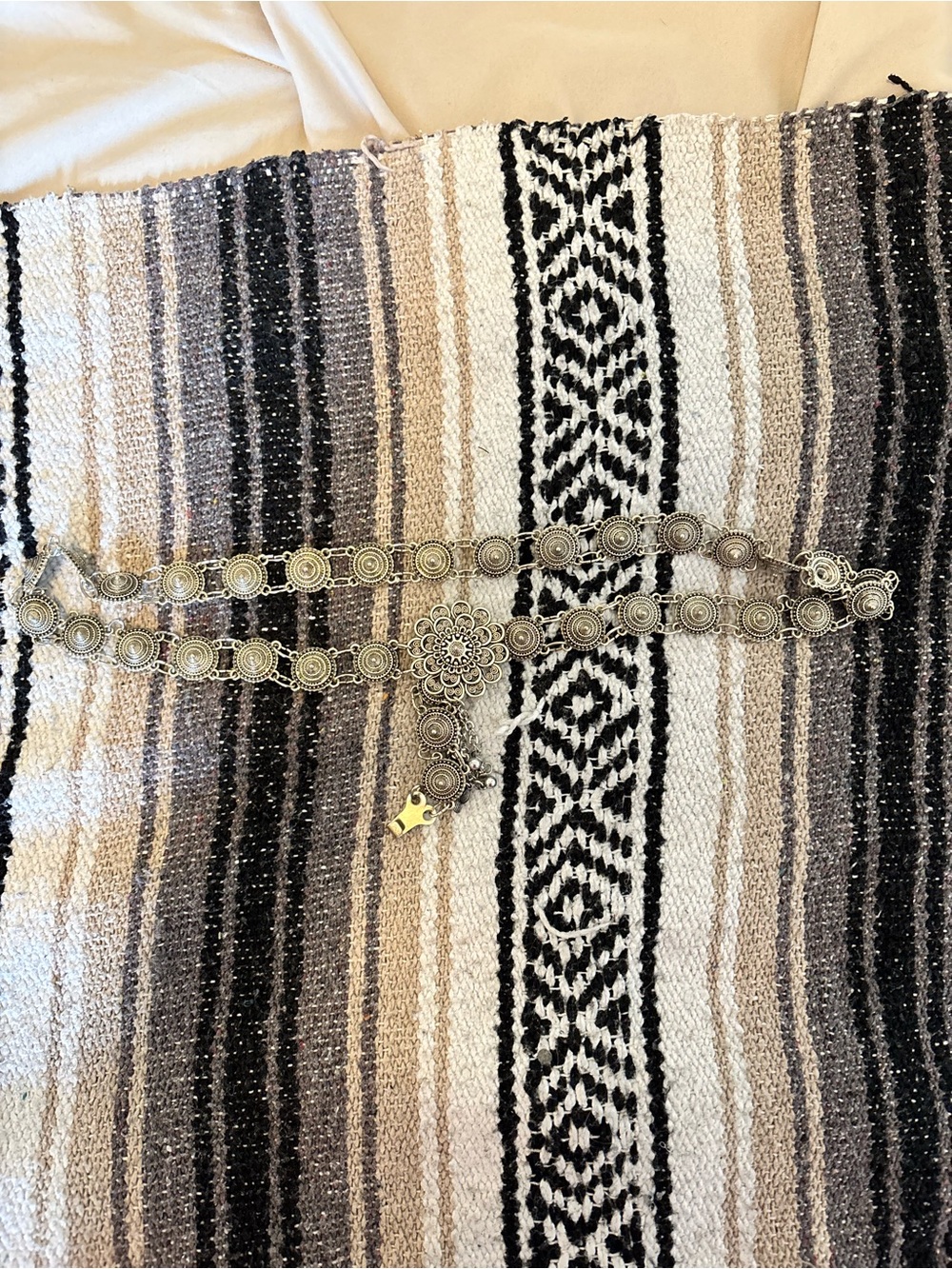 Boho Silver Concho Belt with Floral Medallion